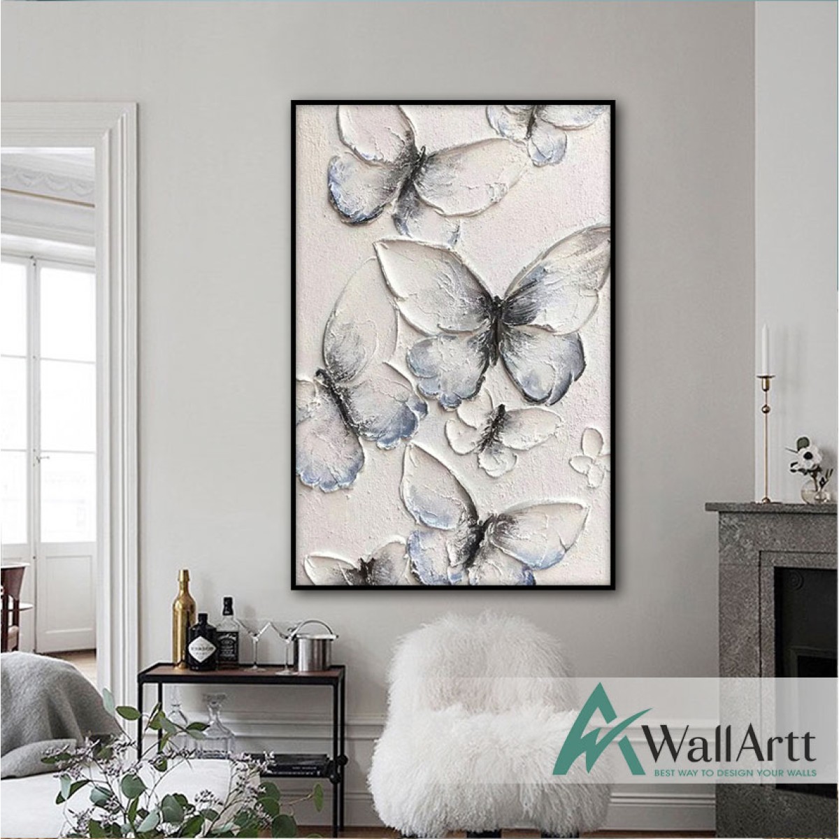 Abstract Blue Butterfly 3d Heavy Textured Partial Oil Painting